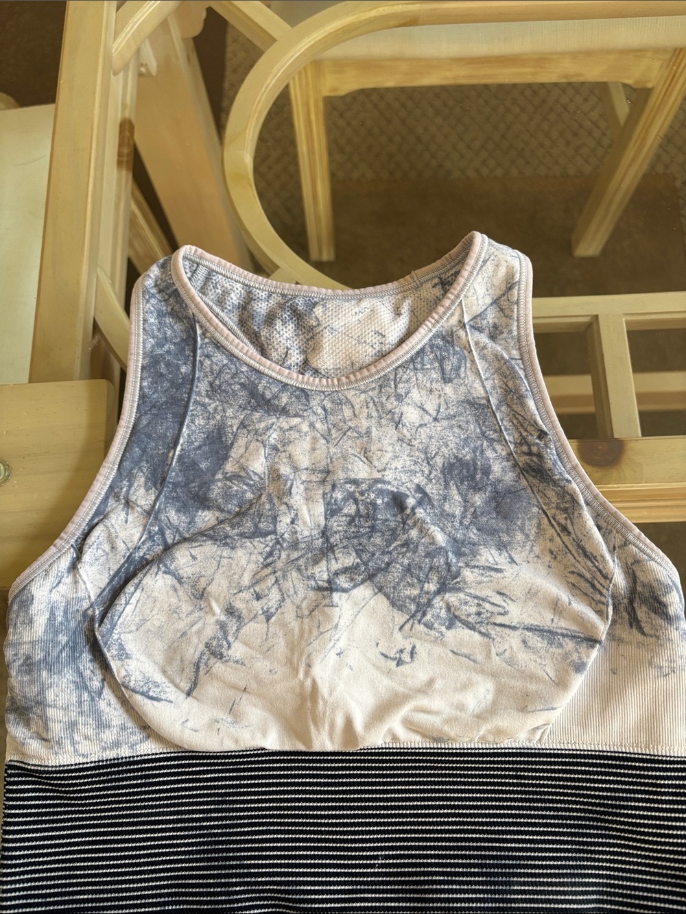 lululemon athletica Blue and White Tie-Dye Sports Bra with Striped Band
